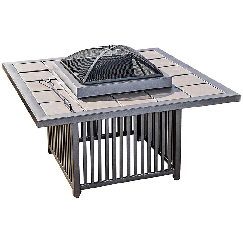 Image 1 Hemingway Square Brown Sand Steel Cast Outdoor Fire Table