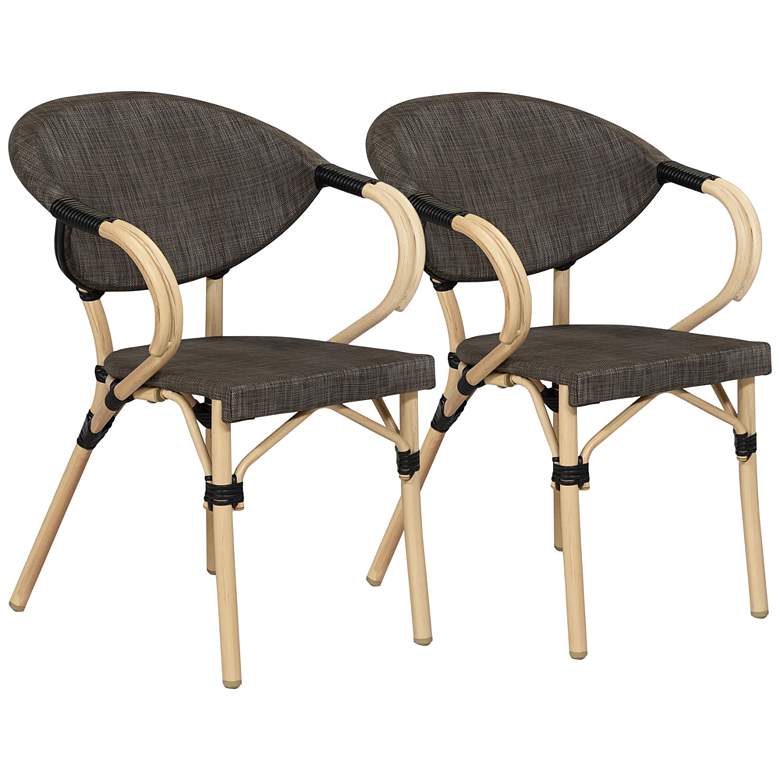 Image 1 Hendara Brown Fabric Outdoor Patio Bar Chairs Set of 2