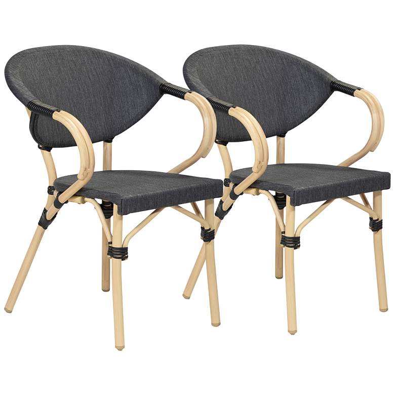 Image 1 Hendara Dark Gray Fabric Outdoor Patio Bar Chairs Set of 2