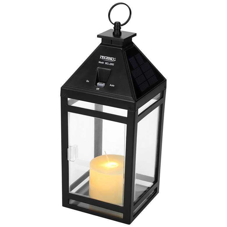Image 2 Henderson 12 1/4"H Black Solar LED Candle Hanging Lantern