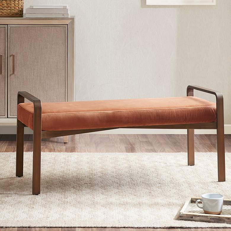 Image 1 Hendrick Warm Spice Velvet Fabric Rectangular Accent Bench