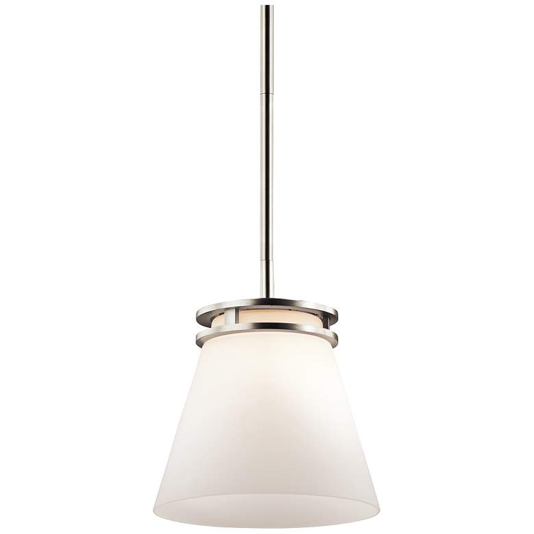 Image 2 Hendrik 8" Wide Brushed Nickel Mini Pendant with Opal Glass