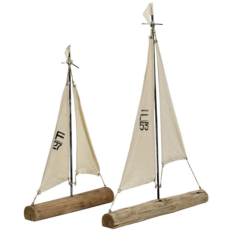 Image 1 Hendrik - Set of Two - Natural Wood, Metal, and Painted Canvas Sail Boats
