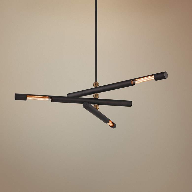 Image 1 Hendrix 44" Wide Chemical Bronze Tubes 3-Light Pendant