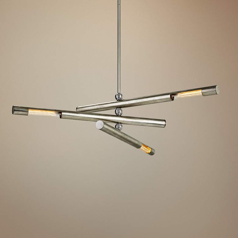 Image 1 Hendrix 44" Wide Silver Leaf 3-Light Pendant Light