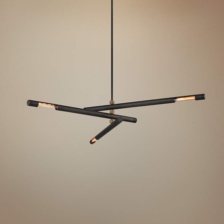 Image 1 Hendrix 62 1/4"W Chemical Bronze Tubes 3-Light Pendant