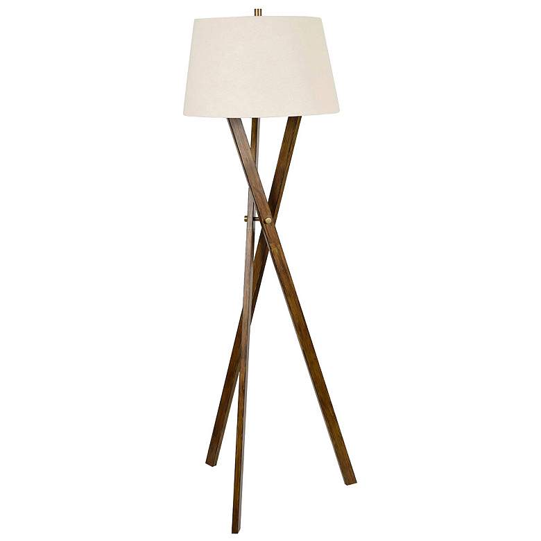 Image 1 Hendrix Walnut Faux Wood Tripod Floor Lamp