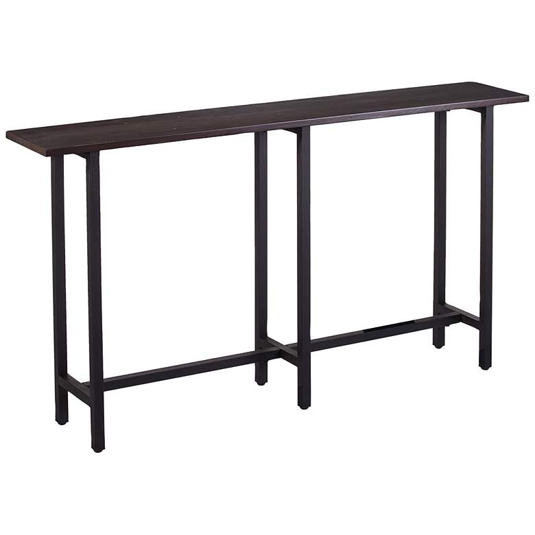 Image 2 Hendry 54 inchW Espresso Wood Black Iron Narrow Console Table