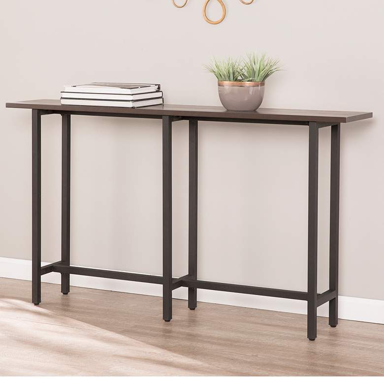 Image 1 Hendry 54"W Espresso Wood Black Iron Narrow Console Table