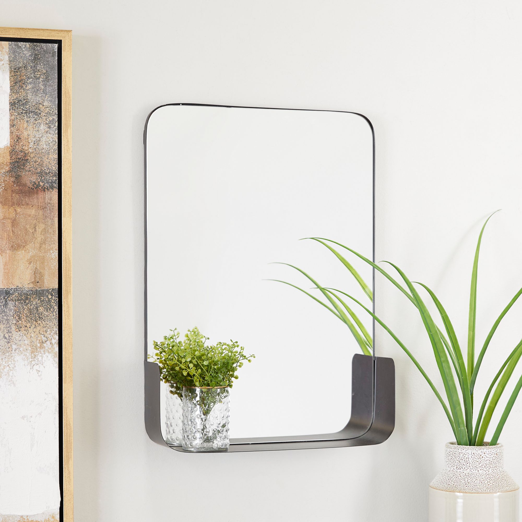 Image 5 Henge Polished Black 16" x 22" Rectangular Shelf Wall Mirror more views