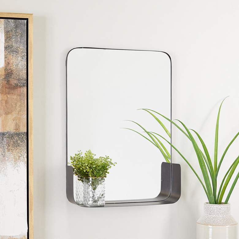 Image 5 Henge Polished Black 16 inch x 22 inch Rectangular Shelf Wall Mirror more views