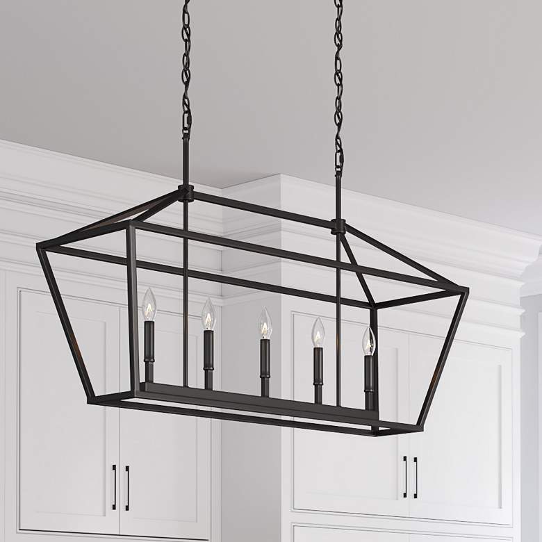 Image 2 Henna 40" Wide Matte Black 5-Light Linear Island Chandelier