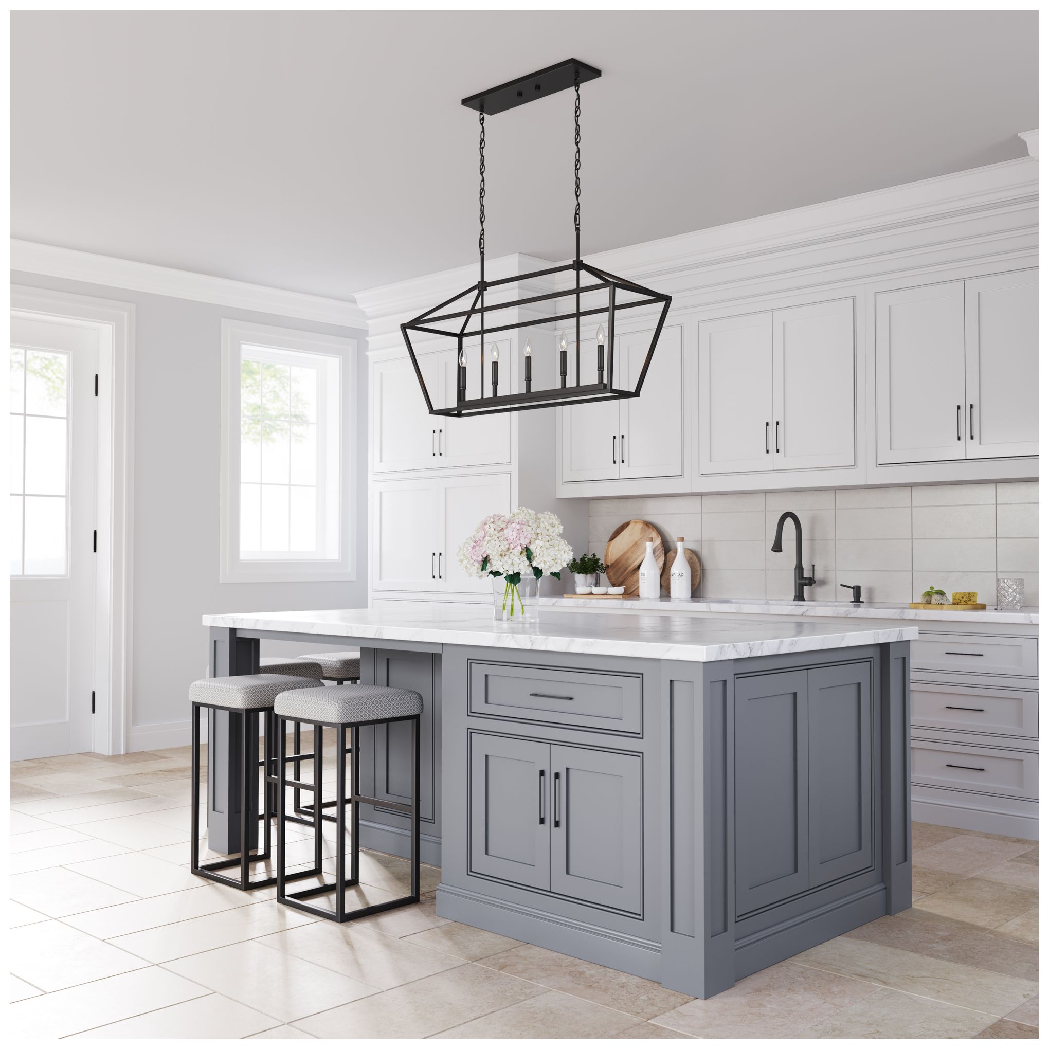 Henna 40" Wide Matte Black 5-Light Linear Island Chandelier in scene