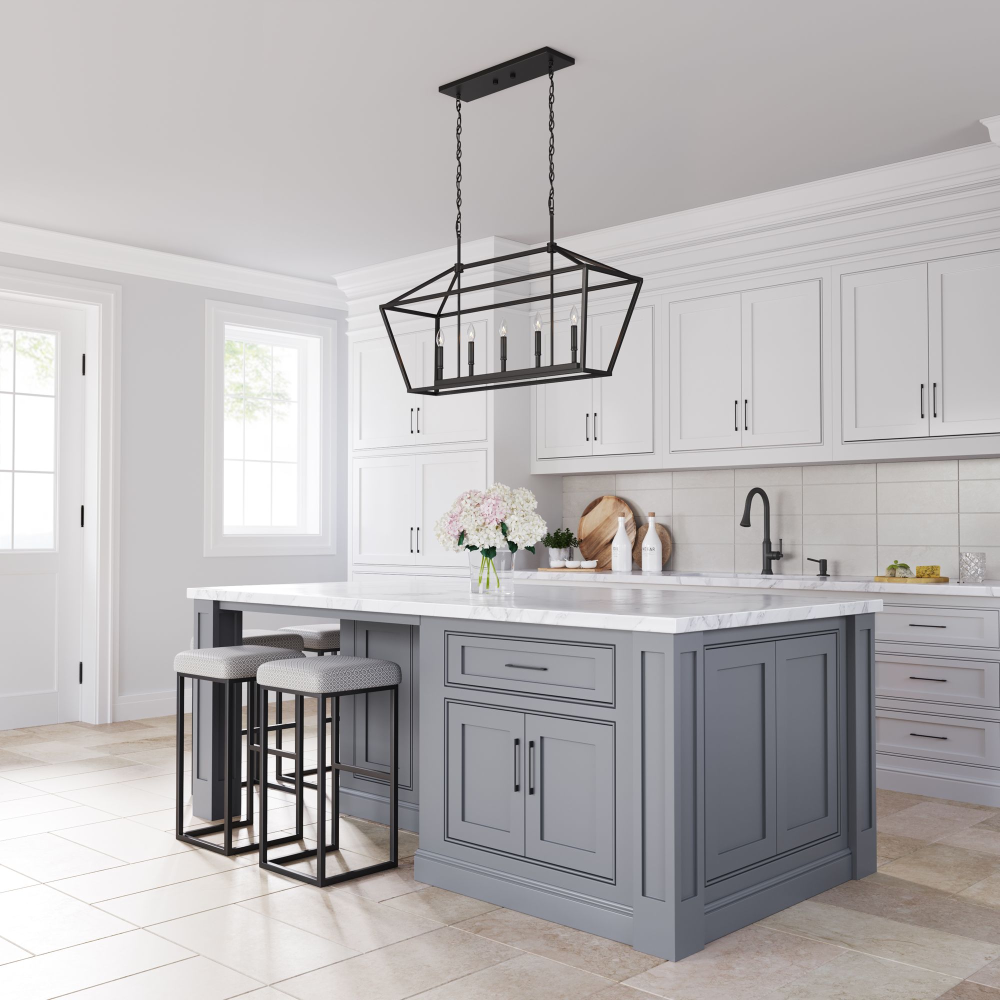 Henna 40" Wide Matte Black 5-Light Linear Island Chandelier in scene