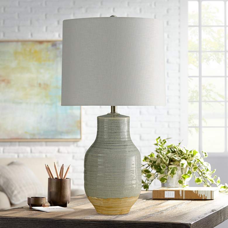 Image 1 Henne 30" High Gray and Tan Rustic Modern Ceramic Table Lamp