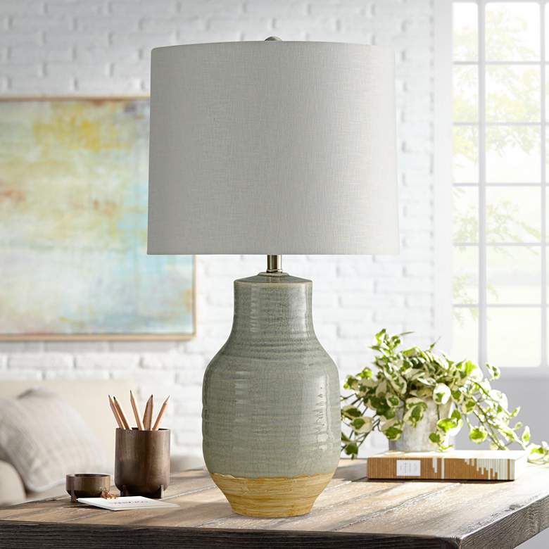 Image 1 Henne Gray and Tan Rustic Modern Ceramic Table Lamp
