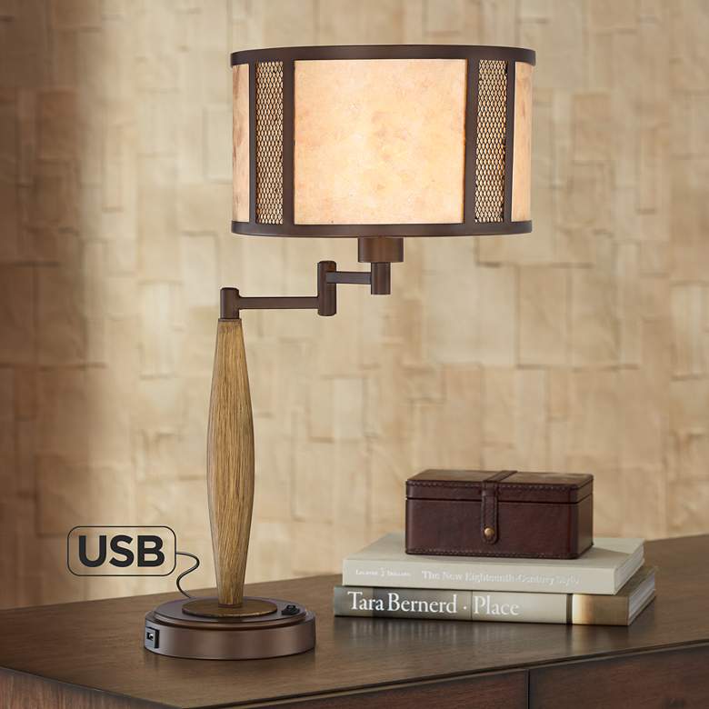 Image 1 Henning Natural Mica Adjustable Swing Arm USB Table Lamp