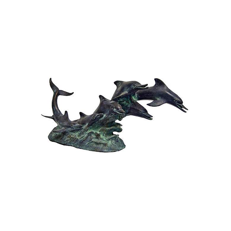 Image 1 Henri Studio 21 inch Wide Riding Waves Dolphins Bronze Statue