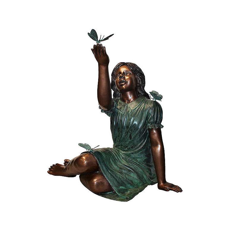 Image 1 Henri Studio Butterfly Girl 28" High Brass Garden Statue