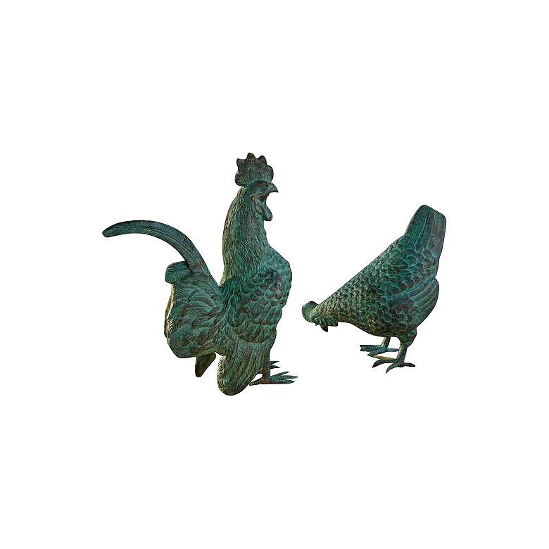 Image 1 Henri Studio Chickens 2-Piece Brass Garden Figurine Set