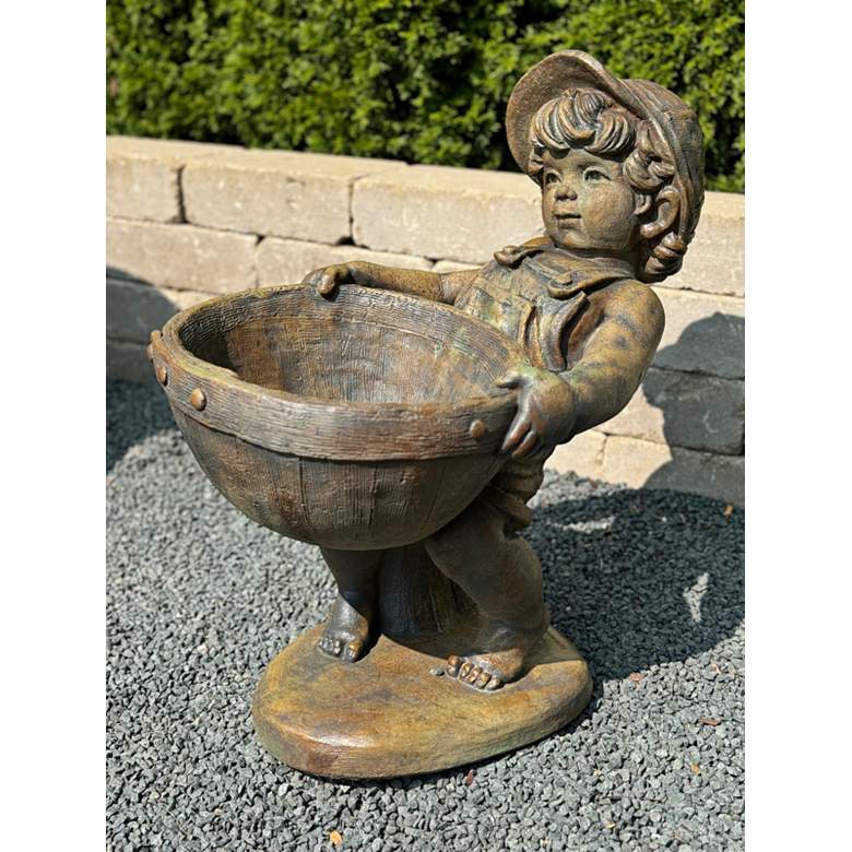 Image 3 Henri Studio Flower Boy Planter 24"H Relic Lava Outdoor Statue more views