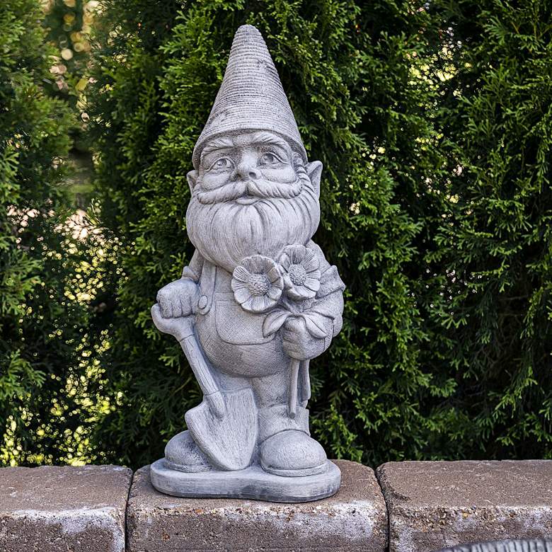 Image 1 Henri Studio Gardener 21" High Trevia Graystone Garden Gnome