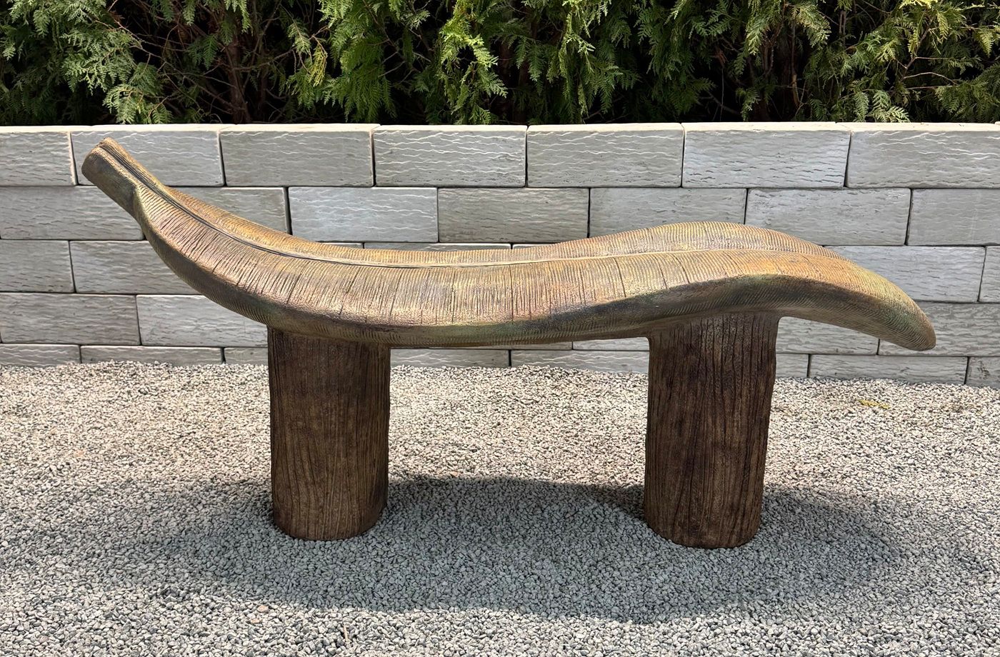 Image 2 Henri Studio Giant Leaf 57" Wide Relic Hi-Tone Outdoor Bench Made to Order