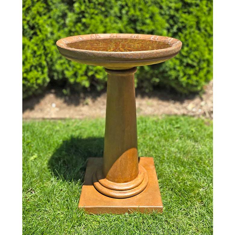 Image 1 Henri Studio Golden Grain 28"H Relic Oak Outdoor Bird Bath