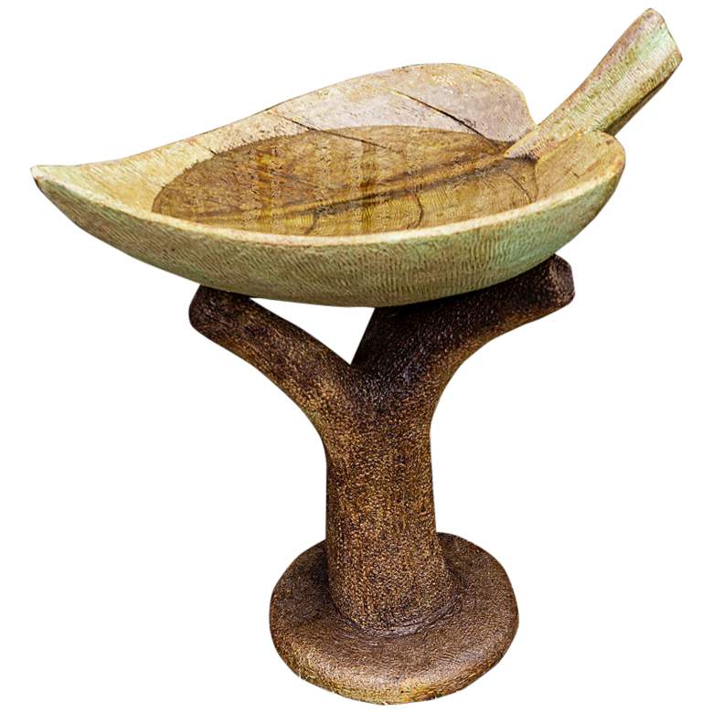 Image 2 Henri Studio Leaf 27" High Relic Hi-Tone Outdoor Birdbath