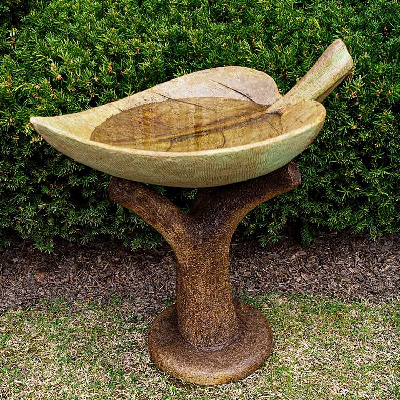 Image 1 Henri Studio Leaf 27" High Relic Hi-Tone Outdoor Birdbath