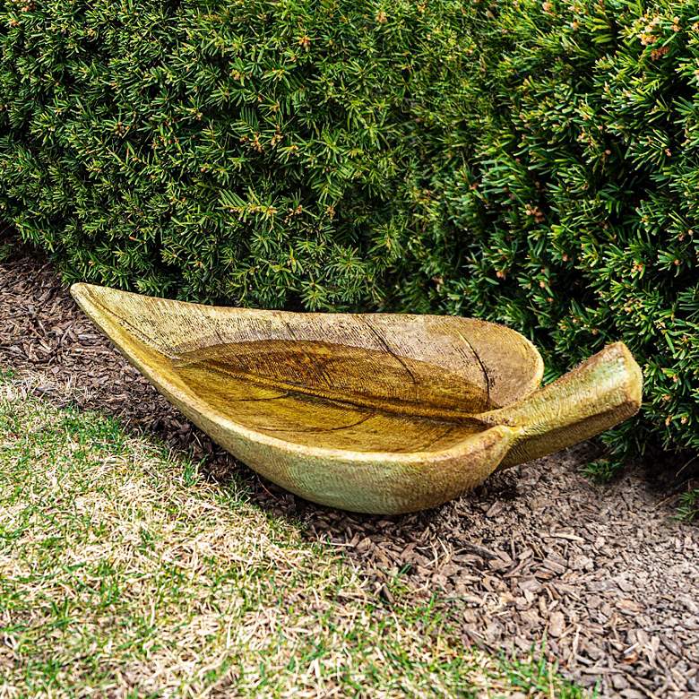 Image 3 Henri Studio Leaf 27" High Relic Hi-Tone Outdoor Birdbath more views