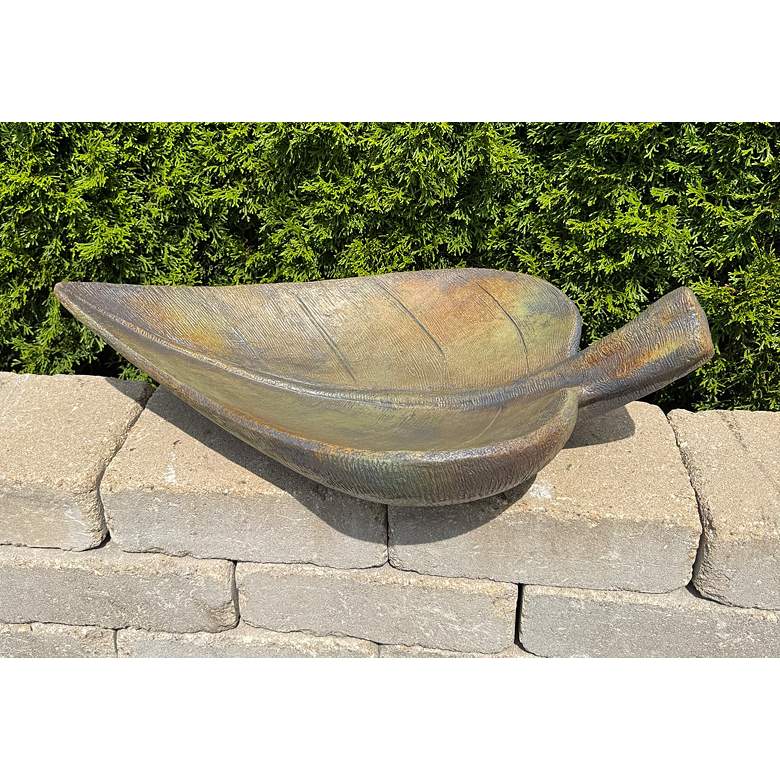 Image 1 Henri Studio Leaf 9" High Relic Nebbia Outdoor Birdbath