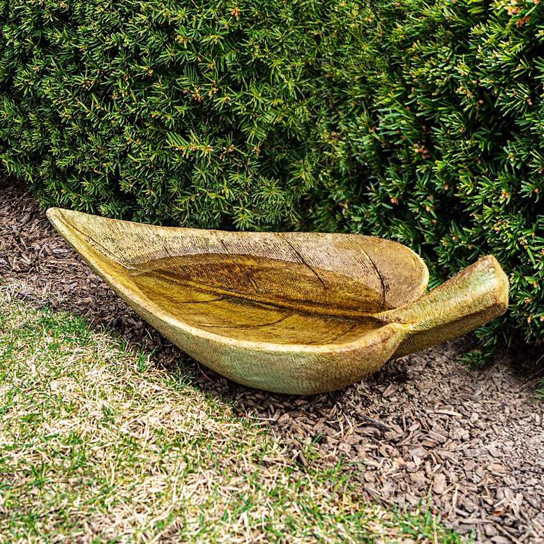 Image 1 Henri Studio Leaf 9" High Relic Sargasso Outdoor Birdbath