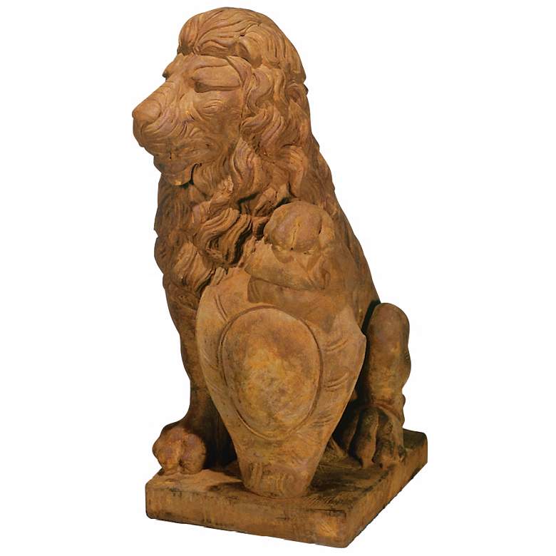 Image 1 Henri Studio Lion Left Paw on Shield 35 inchH Garden Sculpture