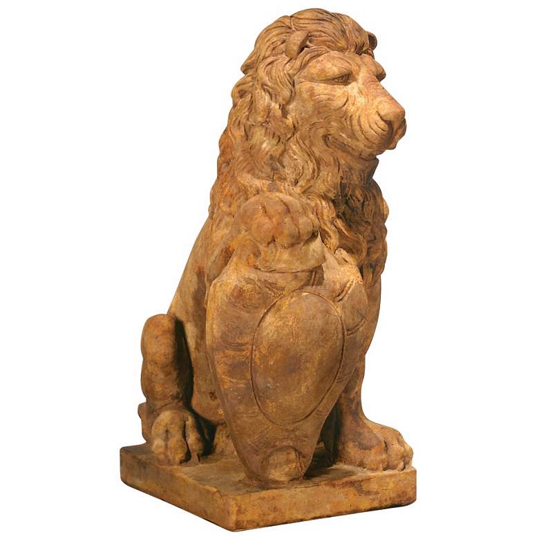 Image 1 Henri Studio Lion Right Paw on Shield 35 inchH Garden Sculpture