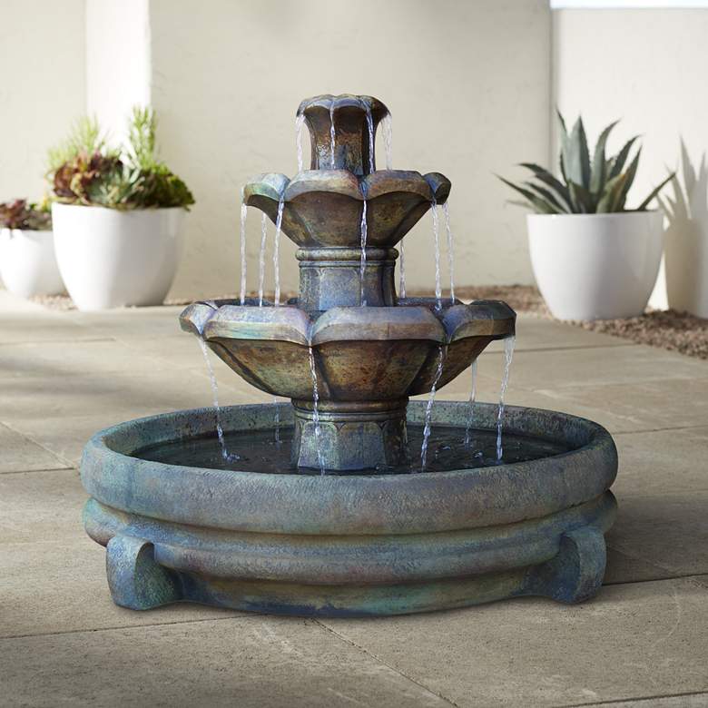 Image 1 Henri Studio Montreux 32" Cast Stone 2-Tier Garden Fountain