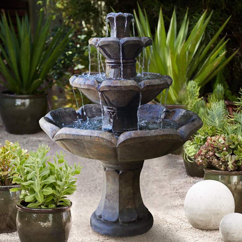 Image 1 Henri Studio Montreux 48" High Relic Fumato 3-Tier Garden Fountain