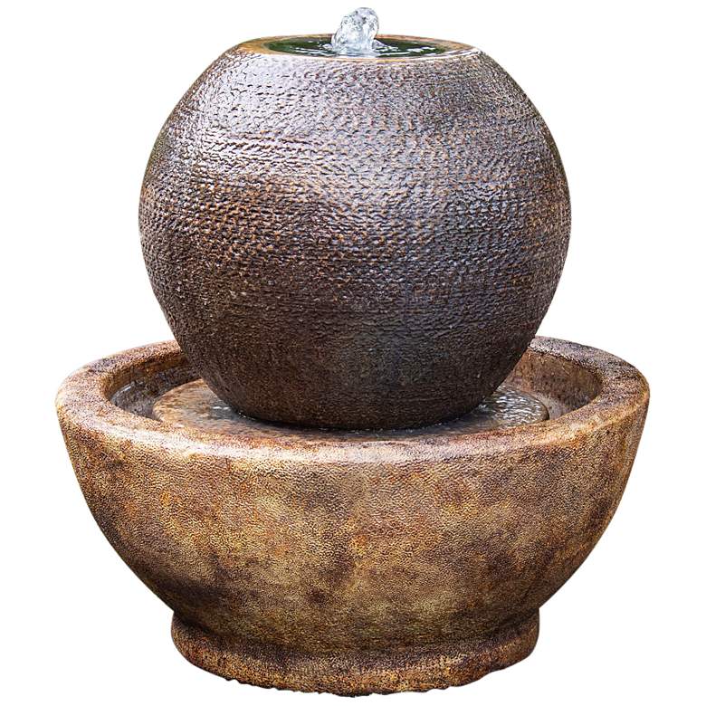 Image 2 Henri Studio Moroccan 30 1/2 inch Relic Stone LED Outdoor Bubbler Fountain