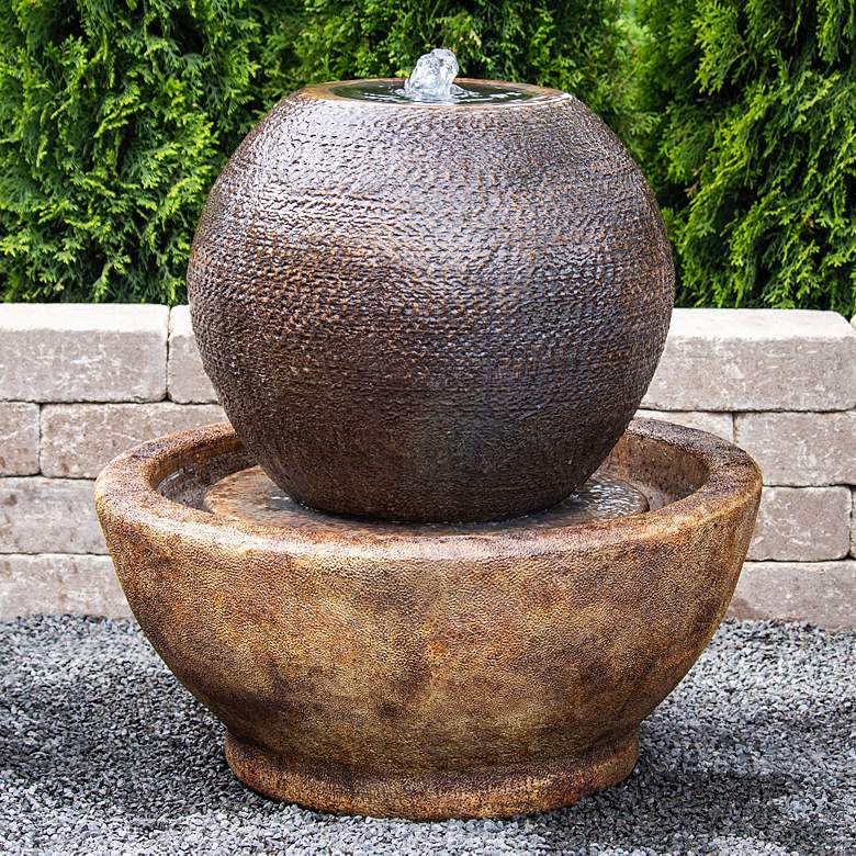 Image 1 Henri Studio Moroccan 30 1/2" Relic Stone LED Outdoor Bubbler Fountain