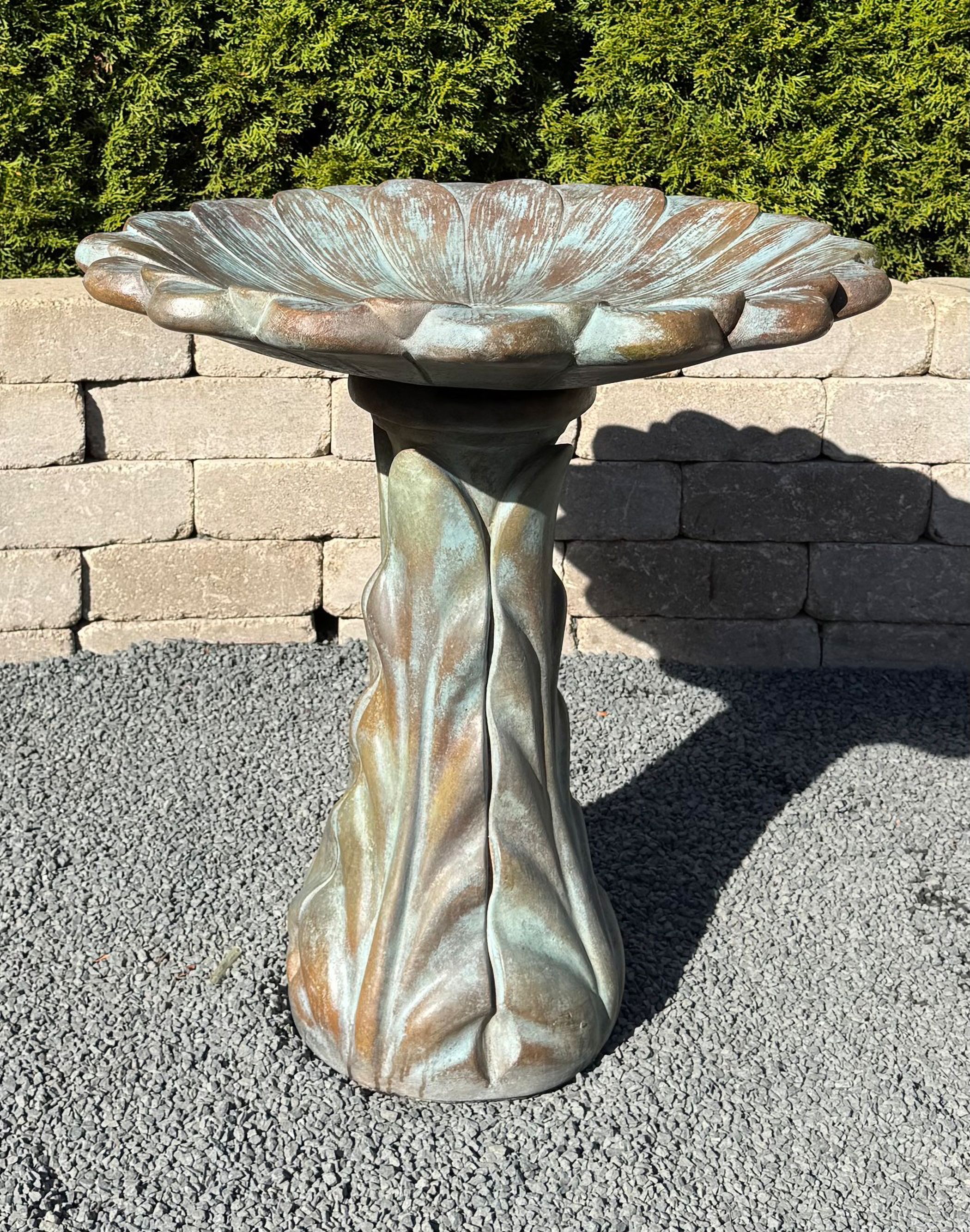 Image 2 Henri Studio Tapered Petal Cast Stone 27" Fumato Bird Bath Made to Order
