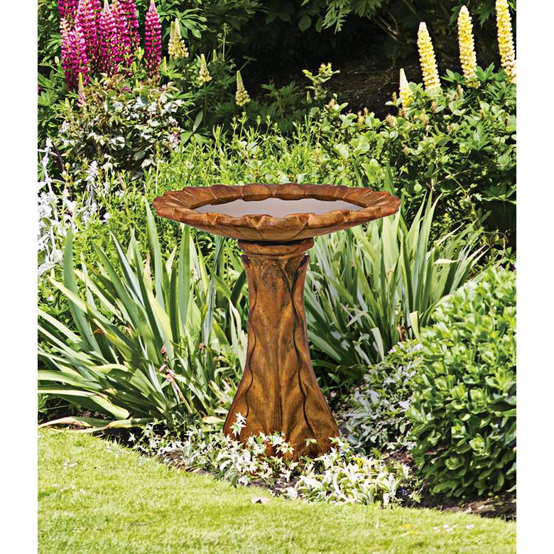 Image 1 Henri Studio Tapered Petal Cast Stone 27" High Relic Lava Bird Bath