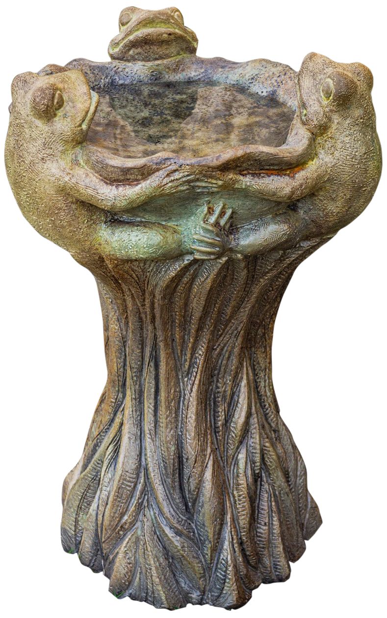 Image 2 Henri Studio Three Frogs 21"H Relic Hi-Tone Outdoor Birdbath Made to Order