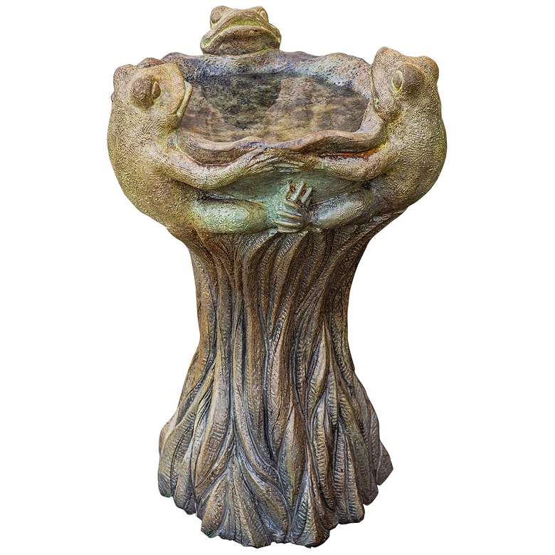 Image 2 Henri Studio Three Frogs 21"H Relic Hi-Tone Outdoor Birdbath