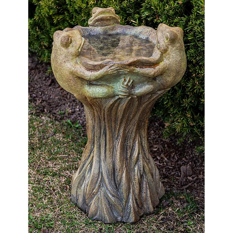 Image 1 Henri Studio Three Frogs 21"H Relic Hi-Tone Outdoor Birdbath