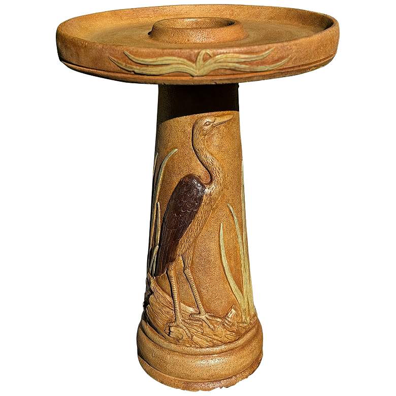 Image 1 Henri Studio Wetlands Egret 25 inch High Relic Hi-Tone Birdbath