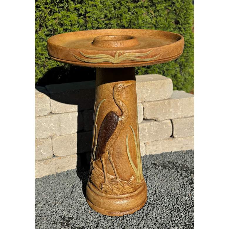 Image 3 Henri Studio Wetlands Egret 25" High Relic Hi-Tone Birdbath more views