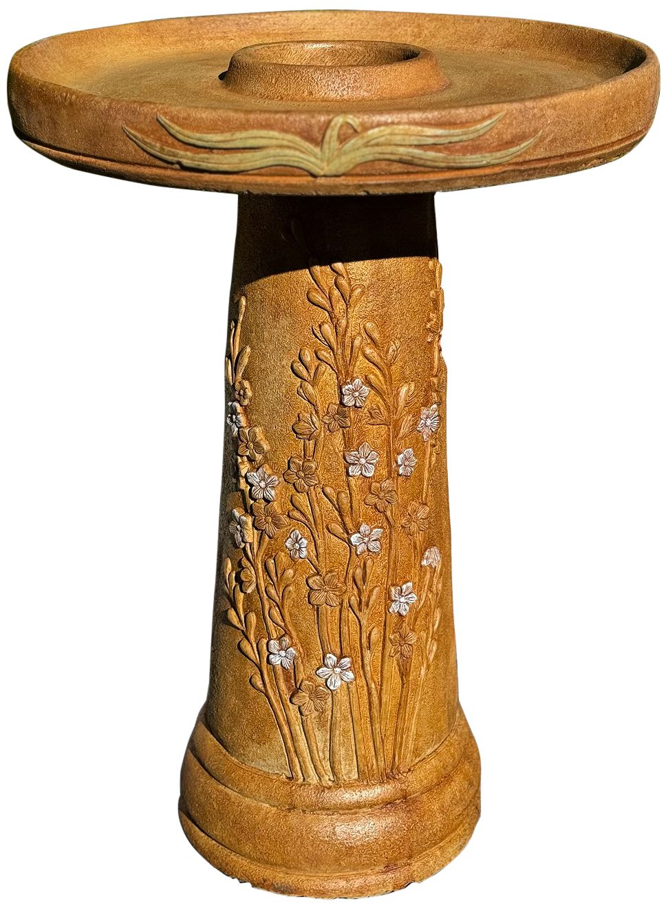 Henri Studio Wetlands Flowers 25"H Relic Hi-Tone Birdbath - Made to Order