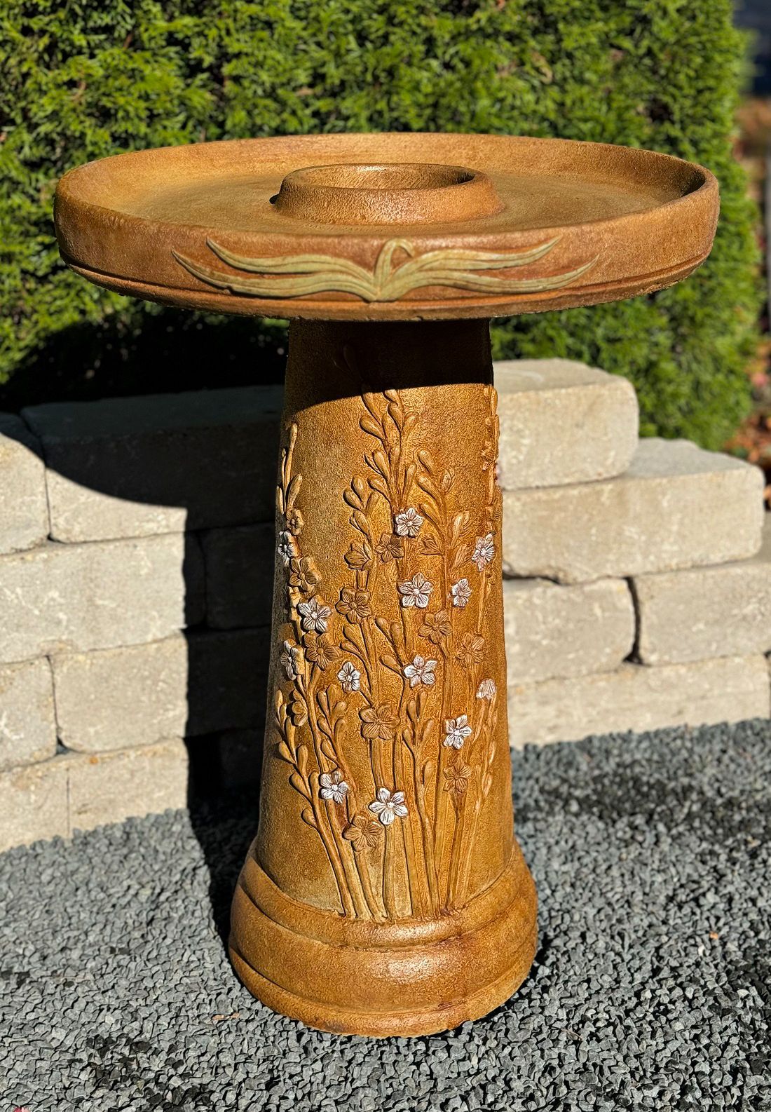 Image 3 Henri Studio Wetlands Flowers 25"H Relic Hi-Tone Birdbath - Made to Order more views