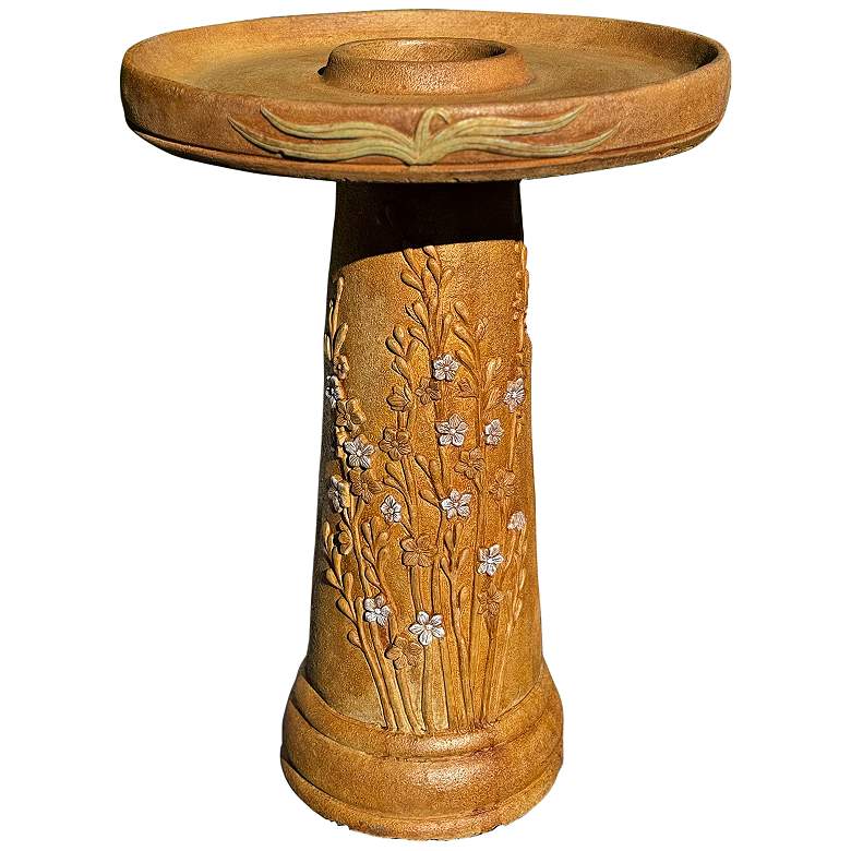 Image 1 Henri Studio Wetlands Flowers 25"H Relic Hi-Tone Birdbath