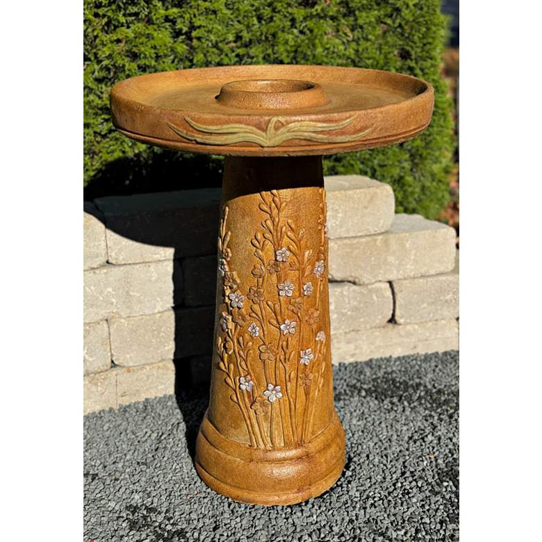 Image 3 Henri Studio Wetlands Flowers 25"H Relic Hi-Tone Birdbath more views